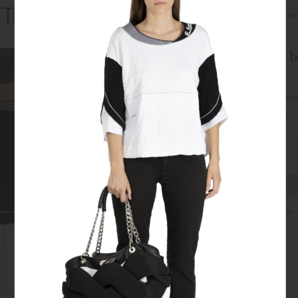 Elisa Cavaletti Sweatshirt Sweater Top Women Black/White Embossed Size 42/S NWT